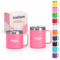 Vente en gros de tasses à café et à bière en acier inoxydable à double paroi isolées sous vide avec logo personnalisé, 12 et 14 oz, avec poignée et couvercle, pour les voyages et le camping