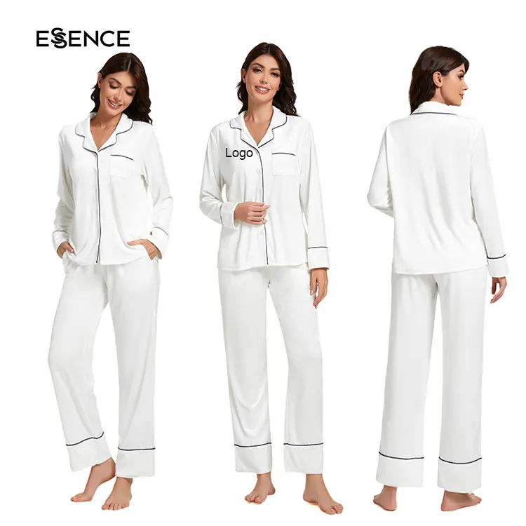 Turn-Down Kragen Pyjamas Set für Frauen Benutzer definiertes Logo Weiche Nachtwäsche Pyjamas Gewebte Lounge wear Damen Sets