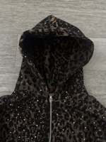 Ensemble de survêtement imprimé léopard guépard de qualité supérieure, logo personnalisé, streetwear, fermeture éclair en strass, survêtement 100% coton, survêtement noir