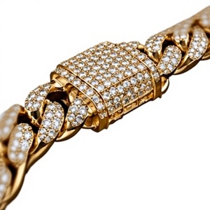 14k Gold Plated Cuban Link Bracelet with Zircon and Pearl <b>Iced</b> <b>Out</b> <b>Chain</b> for Men Hip Hop Party Wear - Product Image 3