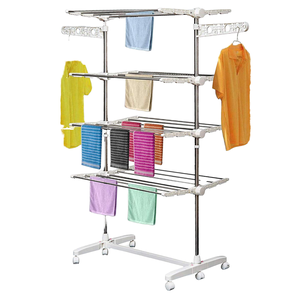 Étagère de séchage pliante en tissu Étagères mobiles Sèche-<span class=keywords><strong>linge</strong></span> en métal pour vêtements Suspendus Conception détachable 4 roues pour chaussures de garde-robe - Product Image 1