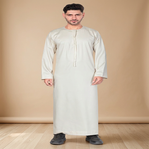 Qamis pour homme uni à manches longues, longueur au sol, col à capuche, en coton, style Moyen-Orient, tenue de prière pour l'Aïd et le Ramadan, coupe classique - Product Image 3
