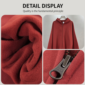 Sweat à capuche streetwear oversize pour homme en molleton épais avec fermeture éclair, 100% coton, écologique, anti-plis, résistant aux acides, hiver, avec logo OEM de qualité - Product Image 5