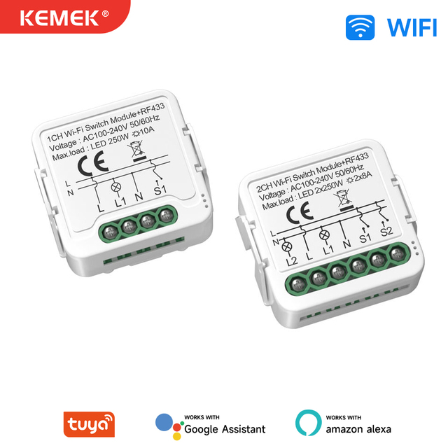 KEMEK WiFi Smart Switch with RF433 and 1 2 3 4 Gang for Home Automation Tuya Smart Life Relay Module