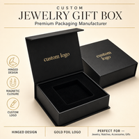 Boîte cadeau pour bijoux Gotop Eco Friendly en velours avec couvercle à charnière et logo ATELIER LUXE en feuille d'or, noir mat