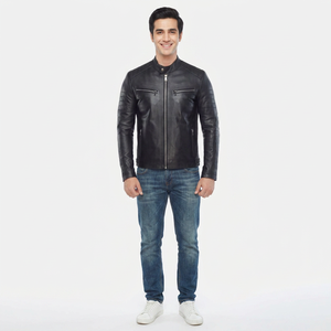 Classic College Style <b>Long</b> Sleeve Cow Skin <b>Leather</b> <b>Jacket</b> for Men Best Price Stand Collar Trucker <b>jacket</b> for men - Product Image 1