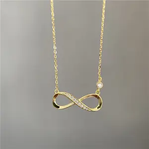 14 Karat vergoldeter Diamant kristall für immer Liebe Unendlichkeit Anhänger Halskette 925 Sterling Silber Infinity Halskette für Valentinstag