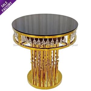 Table d'accueil en verre en forme d'arc avec pieds en métal doré en acier inoxydable, fabriquée en Chine, pour mariage et fête - Product Image 3