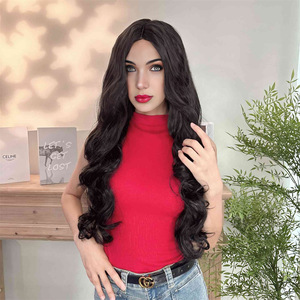 [Perruque synthétique Vera] Perruque à dentelle frontale pour femme avec grandes vagues noires, style long et bouclé, augmente le volume, Fibra <span class=keywords><strong>Futura</strong></span> - Product Image 4