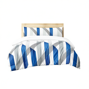 Set copripiumino moderno a righe in 100% poliestere, 3 pezzi, con lenzuolo con angoli e federa, lavabile, biancheria da letto di lusso per la casa - Product Image 1