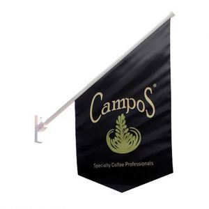 Drapeau publicitaire suspendu extérieur personnalisé, monté au mur, en tissu polyester, taille et design sur mesure - Product Image 3