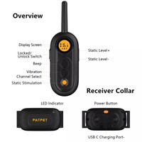 Patpet Bestes Hundetrainingshalsband Elektrisches Wiederaufladbares Hundehalsband mit Sicherer Fernbedienung Pieper Vibration Trainingsmodi Schockstufen