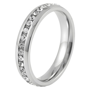 yunnique <b>Titanium</b> Steel <b>Ring</b> Silver Full Diamond Pave Setting Engagement Unisex Fashion <b>Ring</b> - Product Image 4