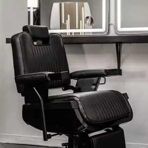 Silla de peluquero de hielo negro Capone, silla de corte de pelo plegable, clásica, para peluquería, reposapiés ajustable - Product Image 1