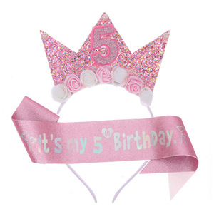 Set Corona e Fascia per Capelli DAMAI con Fiori Glitterati Rosa, Kit Tiara per <span class=keywords><strong>Compleanno</strong></span>, Decorazioni per Feste da Principessa per Bambine - Product Image 4