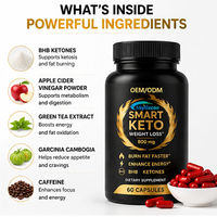 Cápsulas Keto Inteligentes para Pérdida de Peso al por Mayor OEM/ODM, Cetonas BHB, Garcinia Cambogia, Quemagrasas, Impulso de Energía, 60 Cápsulas