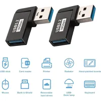 Adaptateur USB 3.0 à angle droit 90 degrés USB-A mâle vers femelle, prolongateur 2 pièces pour ordinateurs portables, chargeurs muraux, batteries externes