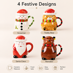 Taza <span class=keywords><strong>de</strong></span> Cerámica Navideña con Tapa, Linda Taza <span class=keywords><strong>de</strong></span> Café con Diseño <span class=keywords><strong>de</strong></span> Santa Claus, Muñeco <span class=keywords><strong>de</strong></span> Nieve, Reno y Oso, Regalo Navideño, Vajilla para el Hogar y la Cocina, Venta al por Mayor - Product Image 2