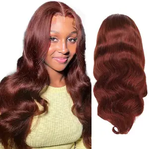 Parrucche anteriori in pizzo trasparente 13x4 Hd marrone rame capelli umani grezzi 99J bordeaux Highlight color Body Wave in pizzo