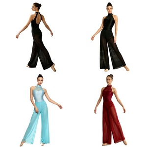 Tenue de danse moderne pour femmes : Combinaison de danse jazz, lyrique, à jambes larges, justaucorps, barboteuse, vêtements de danse décontractés - Product Image 1