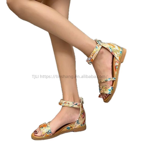 Women Summer New Wedge Heel Printed Ethnic Style <b>Closed</b> Heel <b>Sandals</b> Bohemian Beach <b>Sandals</b> - Product Image 5