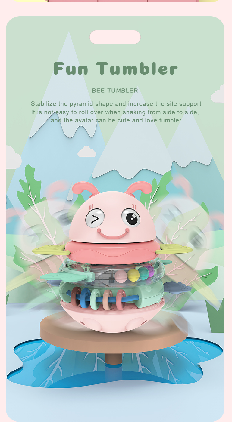 2021 Hot selling educational teether rattle musical light roly poly stacking up cute tumbler baby toy