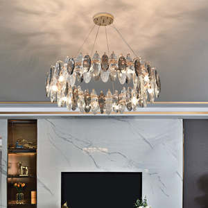 Indoor Modern Luxury K9 <b>Crystal</b> <b>Chandelier</b> Round Grey Adjustable Height for Bedroom Living Room Excellent Decorative Accent - Product Image 3