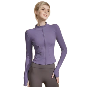 เสื้อกีฬาแขนยาวมีซิปรูดเข้ารูปสำหรับผู้หญิงพร้อมรูนิ้วหัวแม่มือสำหรับใส่เล่นโยคะวิ่งในยิม - Product Image 1