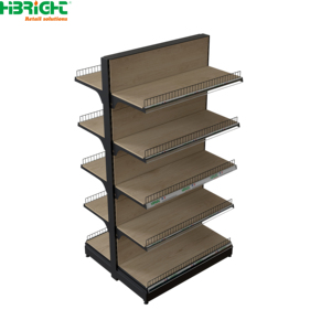 Wood Grain Supermarket Gondola <b>Shelf</b> Metal Retail Display <b>Rack</b> Floor Standing Store Shelving for Grocery Store - Product Image 6
