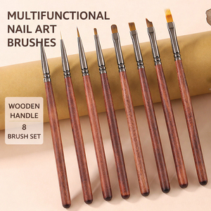 Lot de 8 pinceaux à ongles personnalisés avec manche en bois, pointe ovale en nylon pour détails fins, pour salon de manucure et peinture - Product Image 1