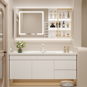 Mueble de baño inteligente con lavabo integrado de cerámica, lavabo simple - Product Image 3