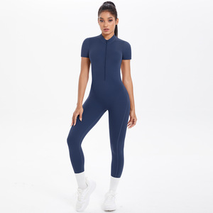 Gym Sports Beauty Back <strong>Short</strong> Sleeve <strong>Skin</strong> Baring Tight Fitting Yoga Clothes Jumpsuit Exercise Women - Product Image 5