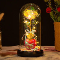Roses en feuille d'or léger, fleurs préservées sous cloche en verre pour la remise des diplômes, le Nouvel An chinois, Halloween, Noël, chic, galaxie, Saint-Valentin
