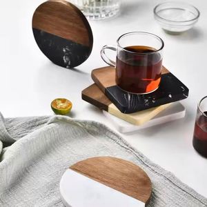 Juego de Posavasos Ecológicos de Madera y Mármol de 10 cm con Logotipo Personalizado, Accesorios de Cocina, Portavasos - Product Image 3