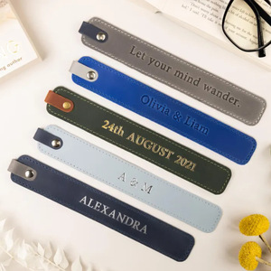 In stock PU leather <b>bookmarks</b>, multi-color stitched leather book clips, page dividers, and notebook clips with laser-engraved - Product Image 1