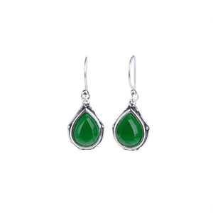 Pendientes Colgantes de Piedra Verde Vintage para Mujer, Chapados en Plata Antigua, Diseño de Gota de Agua Tibetana, Engaste de Bisel, Joyería de Moda - Product Image 1