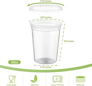 Disposable Plastic Food Storage Soup <b>Containers</b> Lids 8oz 12oz 16oz 24oz 32oz Clear Airtight Microwavable High Temperature - Product Image 2