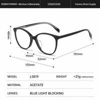 Monture de lunettes optiques unisexe ultra-légère en acétate, style œil de chat, avec verres correcteurs anti-lumière bleue en polycarbonate, personnalisable OEM/ODM