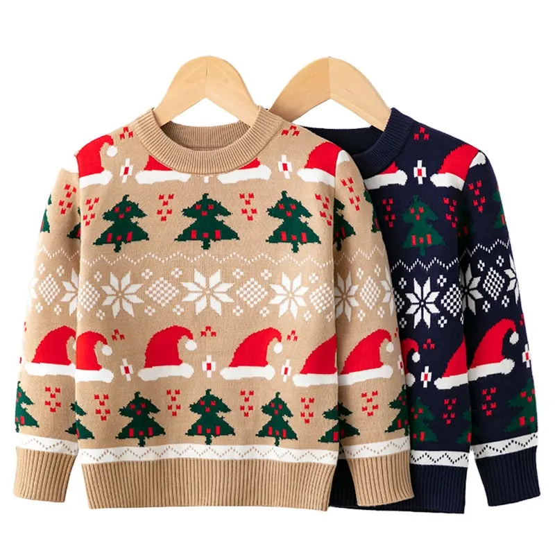 Groothandel Claus Kids Patroon O Nek Lange Mouw Baby Girl Trui Breigoed Lelijk Xmas Kinderen Kerst Santa Sweater Voor Jongens