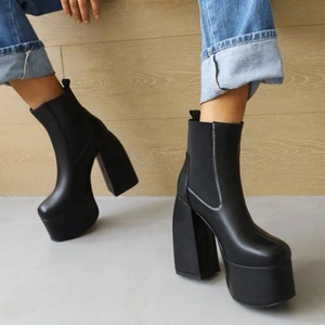 Customized Big Size 46 Women's <b>Boots</b> Microfiber Patent Leather Retro Thick Sole High Chunky Heel Ankle <b>Boots</b> - Product Image 5