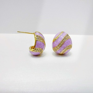 wholesale plata 925 sterling silver unique enamel earring party Water Drop chunky purple western gold plated women stud earrings - Product Image 2