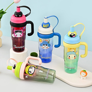 ขวดน้ำ1L แบบพกพาสีสูงถ้วยพลาสติกระบายน้ำชาแบบไล่ระดับสีถ้วยฟางสำหรับเด็กผู้หญิงถ้วยรังแกจุได้เยอะ - Product Image 6