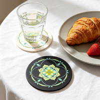 Elegante Getränkeuntersetzer im Chinesischen Stil aus PU-Leder, Wasserdicht, Rund 10x10cm, Kaffeetassen-Untersetzer, Teetassen-Unterlage