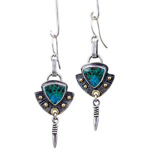 Orecchini pendenti in argento turchese con design tribale e punta a goccia per gioielli da donna alla moda - Product Image 1