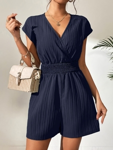 Jumpsuit Casual de Verano para Mujer con Escote Cruzado y Cintura Fruncida, Manga Corta, Lazo en la Espalda, Ideal para la Playa - Product Image 4