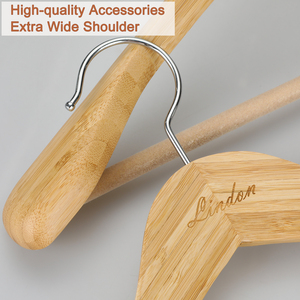 Perchas de Madera de Bambú Ecológicas LINDON, Diseño de Hombros Anchos, Percha Reciclada Personalizada con Barra para Pantalones, para Abrigos, Trajes y Pantalones - Product Image 3