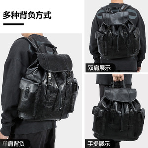 Dujiang Genuine Leather Men's <b>Backpack</b> Top Layer Cowhide Large Capacity Unisex Outdoor Travel <b>Backpack</b> - Product Image 2