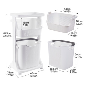 Chariot à linge roulant à 3 niveaux, panier de rangement en plastique avec roulettes, organisateur de linge amovible pour salle de bain et chambre à coucher - Product Image 5