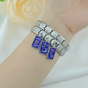Hapiship 2024 moda mujer regalo <span class=keywords><strong>Tarot</strong></span> cielo azul estrellado encanto italiano enlaces ajuste 9mm pulsera de acero inoxidable DIY joyería DJ1311 - Product Image 4