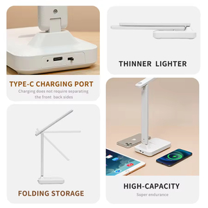 Lampe de bureau LED minimaliste à intensité variable tactile, veilleuse avec chargeur sans fil, lampe de table pour étudiants, pour la maison et la chambre - Product Image 5